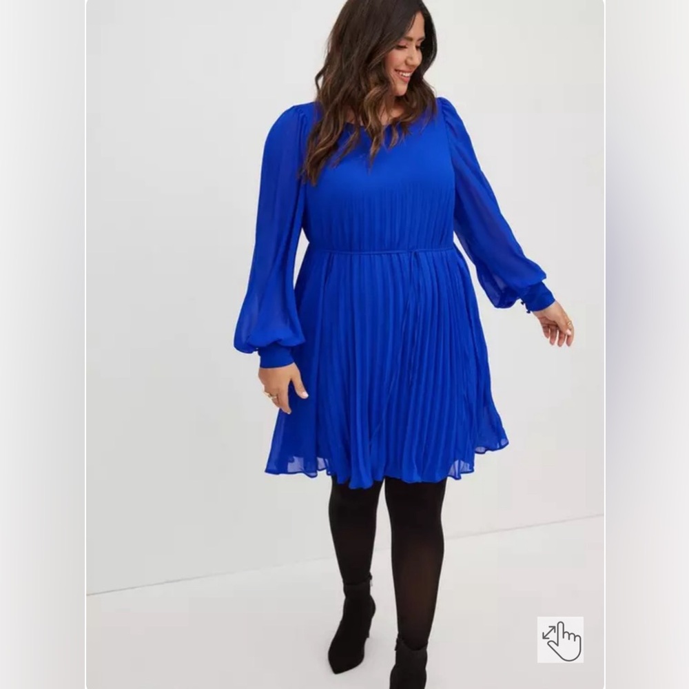 Torrid Sylvia Mollie Skater Mini Dress - Chiffon Pleated Blue size 3X